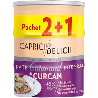 Capricii si Delicii | Pate integral de curcan, 45% ficat 3x115g