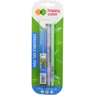 Happy Color | Roller gel albastru 0.5mm, 2 bucati + 3 rezerve