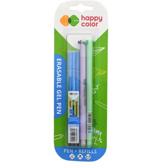 Happy Color | Roller gel albastru 0.5mm, 2 bucati + 3 rezerve