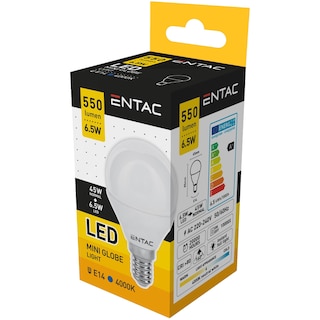Entac | Bec LED Mini Glob, E14 6.5W (45W) 4000K