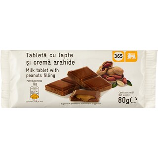 365 | Tableta de ciocolata cu lapte si crema de arahide 80g