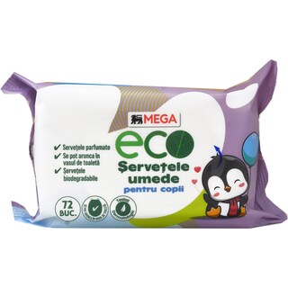 MEGA Eco | Servetele umede eco pentru copii, 72 buc.