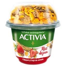 Iaurt cu Bifidus ActiRegularis, cu capsuni si topping de cereale 168g