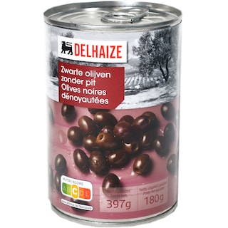 Delhaize | Masline negre fara samburi 397g
