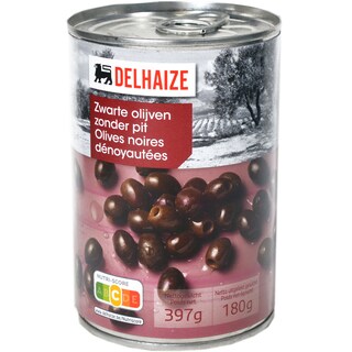 Delhaize | Masline negre fara samburi 397g