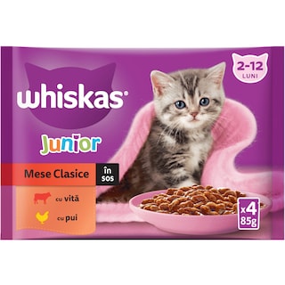 Whiskas | Hrana umeda pentru pui de pisica Mese Clasice in sos 4x85g