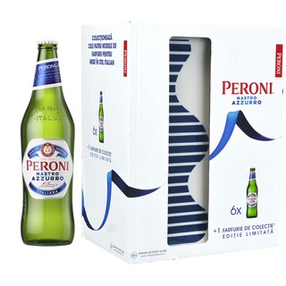 Peroni Nastro Azzuro | Bere blonda cu farfurie cadou 6x0.33L