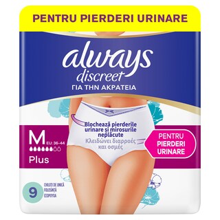 Always Discreet | Lenjerie pierderi urinare M Plus, 9 bucati