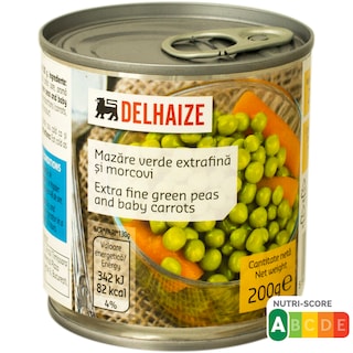 Delhaize | Mazare extrafina cu morcovi baby 200g