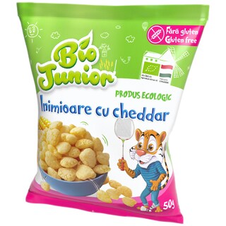 Bio Junior | Pufuleti inimioare cu cheddar fara gluten 50g