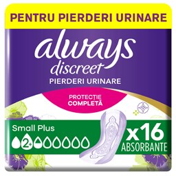 Always Discreet | Absorbante pierderi urinare Small Plus, 16 bucati