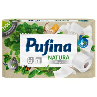 Pufina | Natura | Hartie igienica 6 role, 3 straturi Alb pur