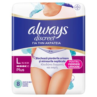 Always Discreet | Lenjerie pierderi urinare L Plus, 8 bucati