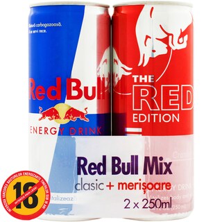 Red Bull | Pachet 2 doze bautura energizanta clasic si merisoare 2 bucati 2x0.25l