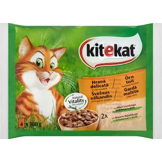 Kitekat | Hrana umeda completa, cu miel si iepure, pentru pisici adulte 4x100g