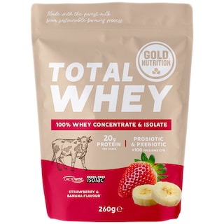 Gold Nutrition | Pudra proteica cu aroma de capsuni si banane 260g