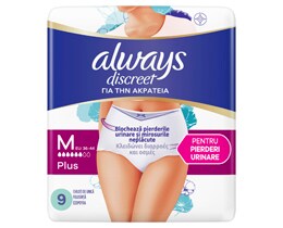 Always Discreet | Lenjerie pierderi urinare M Plus, 9 bucati