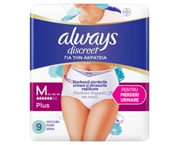 Always Discreet | Lenjerie pierderi urinare M Plus, 9 bucati