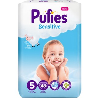 Pufies | Sensitive | Scutece bebelusi Marimea 5, 11-16 kg, 48 buc
