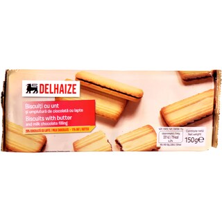 Delhaize | Biscuiti cu unt si umplutura de ciocolata cu lapte 150g