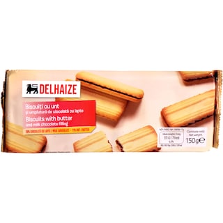 Delhaize | Biscuiti cu unt si umplutura de ciocolata cu lapte 150g