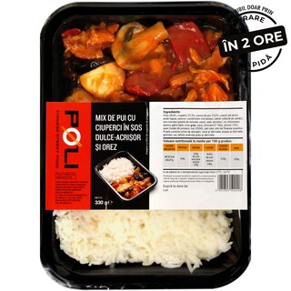 Poli | Mix pui cu ciuperci in sos dulce acrisor si orez 330g