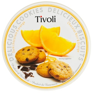 Tivoli | Fursecuri in cutie metalica cu ciocolata neagra si portocala 150g