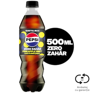Pepsi | Zero Zahar | Bautura racoritoare carbogazoasa cu gust de ananas si menta 0.5L