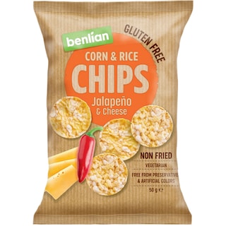 Benlian | Chips din porumb si orez cu aroma jalapeno fara gluten 50g