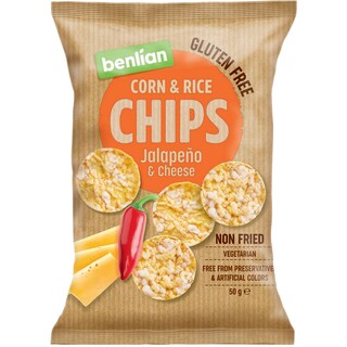Benlian | Chips din porumb si orez cu aroma jalapeno fara gluten 50g