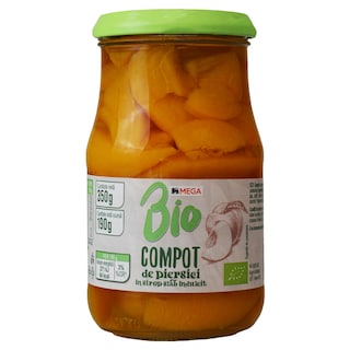 MEGA | Compot de piersici bio in sirop slab indulcit 350g