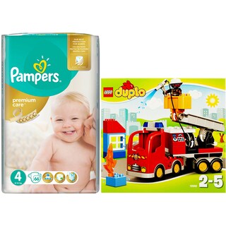Pampers | Scutece premium care 4 maxi 66 buc + Lego duplo joc camion de pompieri