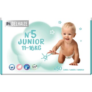 Delhaize | Scutece bebelusi Marimea 5 Junior, 11-16 kg, 50 buc