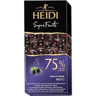 Heidi | Dark Super Fruits | Ciocolata amaruie 75% cacao cu coacaze negre liofilizate 65g
