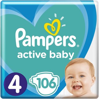 Pampers | Active Baby | Scutece bebelusi Marimea 4, 9-14 kg, 106 buc