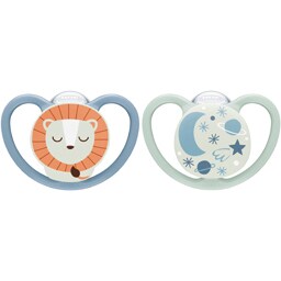 NUK | Suzeta din silicon Space Night, 6-18 luni, 2 bucati, albastru