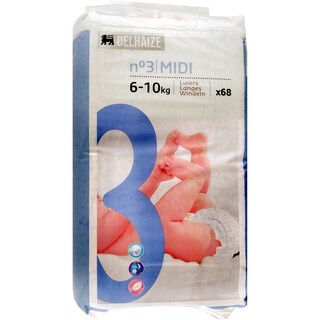Delhaize | Scutece bebelusi Marimea 3 Midi, 6-10 kg, 68 buc