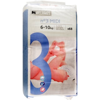 Delhaize | Scutece bebelusi Marimea 3 Midi, 6-10 kg, 68 buc