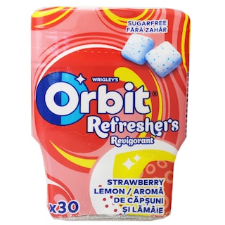 Orbit | Refreshers | Guma de mestecat fara zahar cu arome de capsuni si lamaie 67g