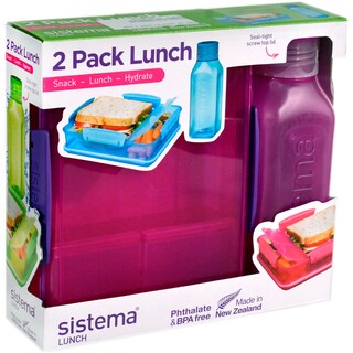 Sistema | Lunch | Set cutie alimentara cu 2 compartimente Lunch + Sticla Square diverse culori