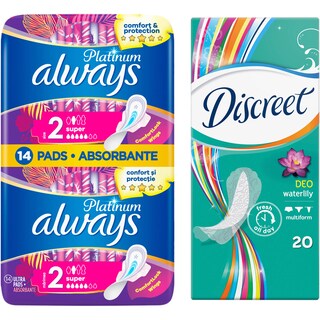Always | Absorbante Ultra Super Plus 14 buc + Absorbante zilnice Waterlily 20 bucati