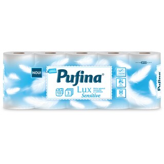 Pufina | Lux | Hartie igienica Lux Sensitive, 3 straturi, 10 role