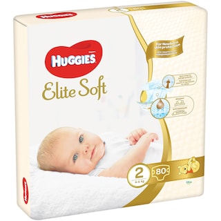 Huggies | Elite Soft | Scutece bebelusi, marimea 2, 4-6 kg, 80 buc