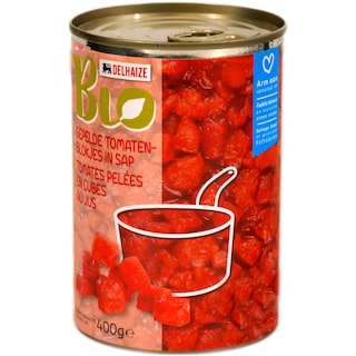 Delhaize Bio | Rosii bio decojite cuburi 400g