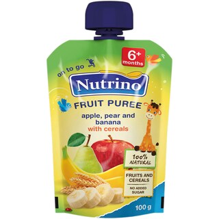 Nutrino | Piure de fructe cu mar, para, banana si cereale 100g