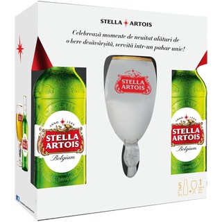 Stella Artois | Pachet blonda superioara + pahar 5 x 0,33l