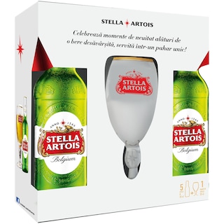 Stella Artois | Pachet blonda superioara + pahar 5 x 0,33l