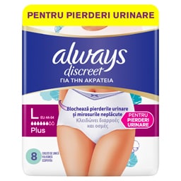 Always Discreet | Lenjerie pierderi urinare L Plus, 8 bucati