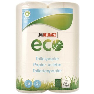 Delhaize Eco | Hartie igienica eco, 2 straturi, 6 role