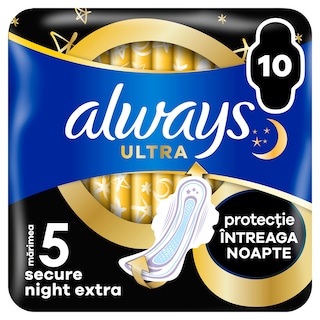 Absorbante marimea 5 Secure Night Extra, 10 bucati